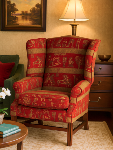 Roter Kolonialsessl mit Ägyptischen Mustern in einem Raum